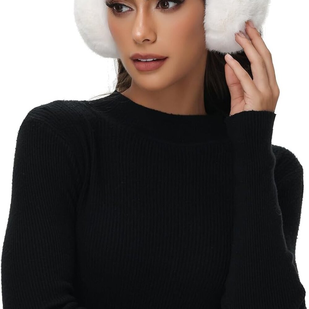 Winter Ear Muffs for Women Girls Faux Fur Cute White Earmuffs Fluffy Ear Warmers - Picture 2 of 6